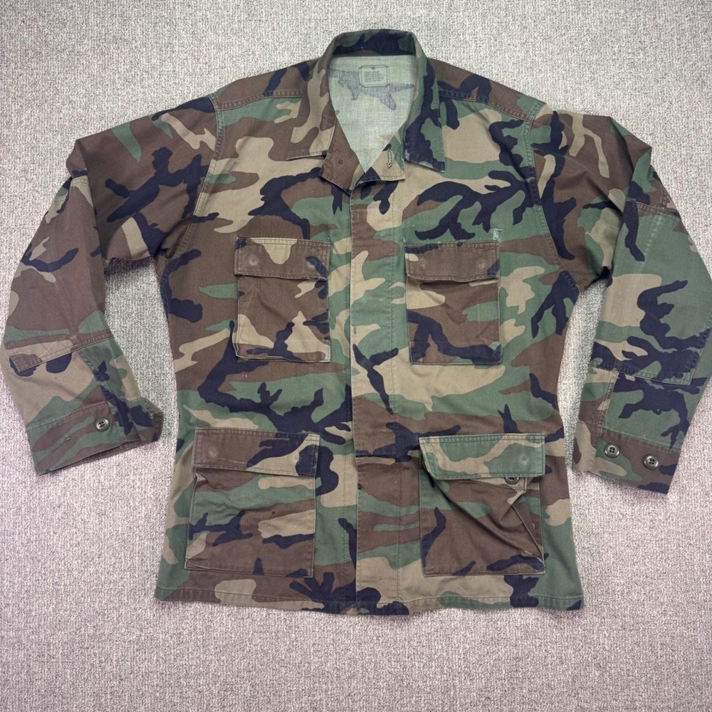 Vintage 1995 US Military Woodland‎ Camo BDU Combat Coat Medium Regular Ripstop